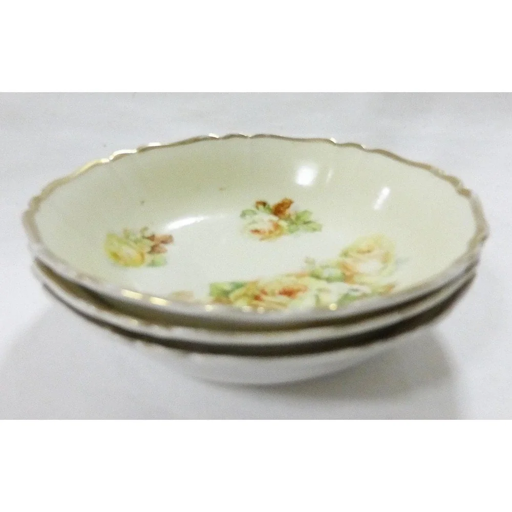 Vtg Bavaria Germany fruit bowl plate roses gold trim set of 3 cottgaecore